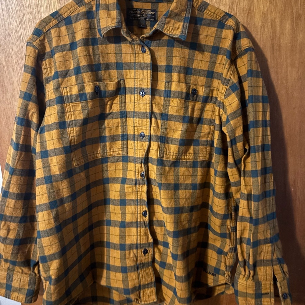 Filson Mustard and Navy Plaid Button Down Shirt